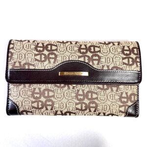 Etienne Aigner GUC Monogrammed Trifold Wallet Brown & Tan Leather Jaquard